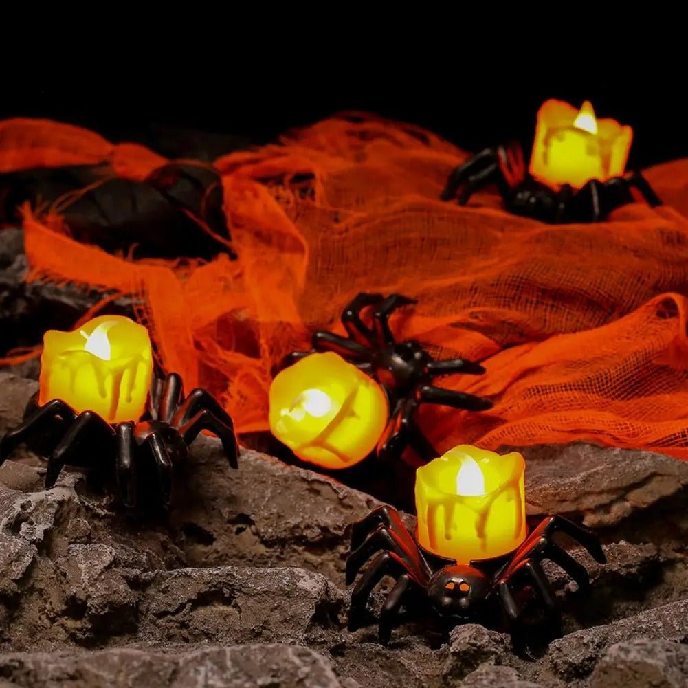 Photophore LED en forme d’araignée Décoration d’Halloween Lumière orange Lampe de table sans flamme Décoration d’ambiance Effrayante | Sansoti