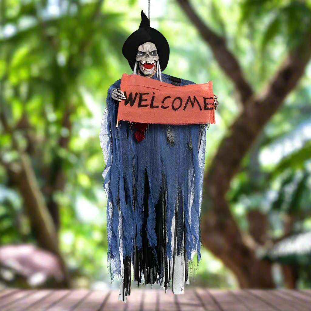 Hängende Geisterfigur mit leuchtenden Augen, 100 cm - gruselige Halloween-Dekoration für drinnen und draußen | Sansoti