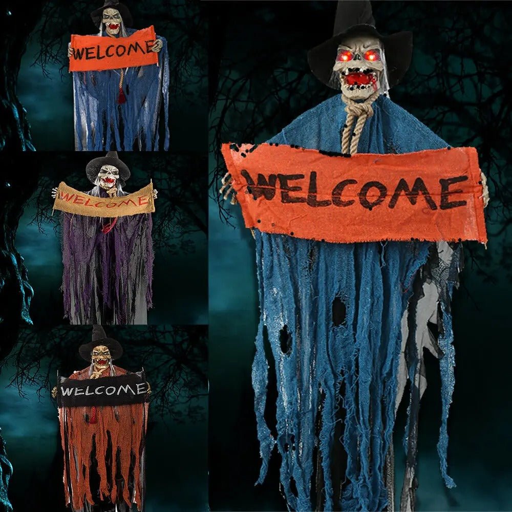 Hängende Geisterfigur mit leuchtenden Augen, 100 cm - gruselige Halloween-Dekoration für drinnen und draußen | Sansoti