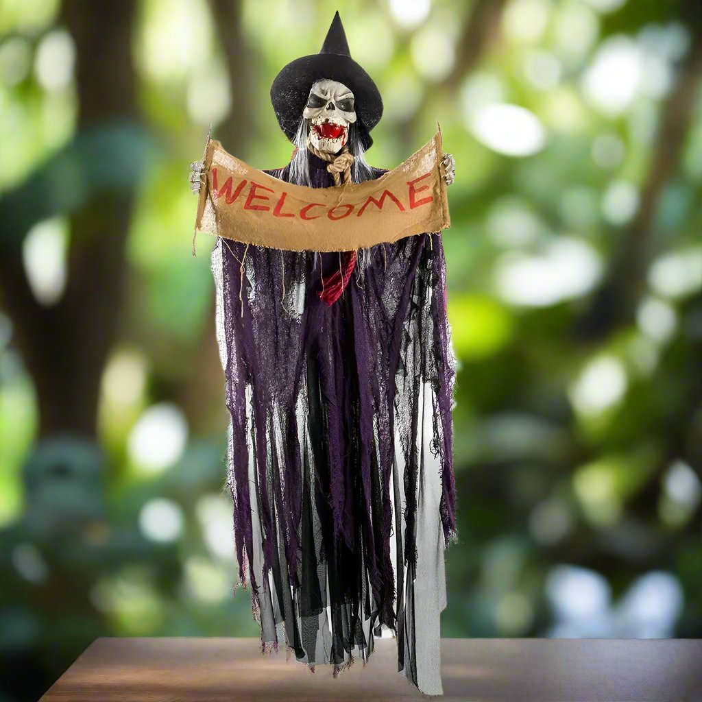 Hängende Geisterfigur mit leuchtenden Augen, 100 cm - gruselige Halloween-Dekoration für drinnen und draußen | Sansoti