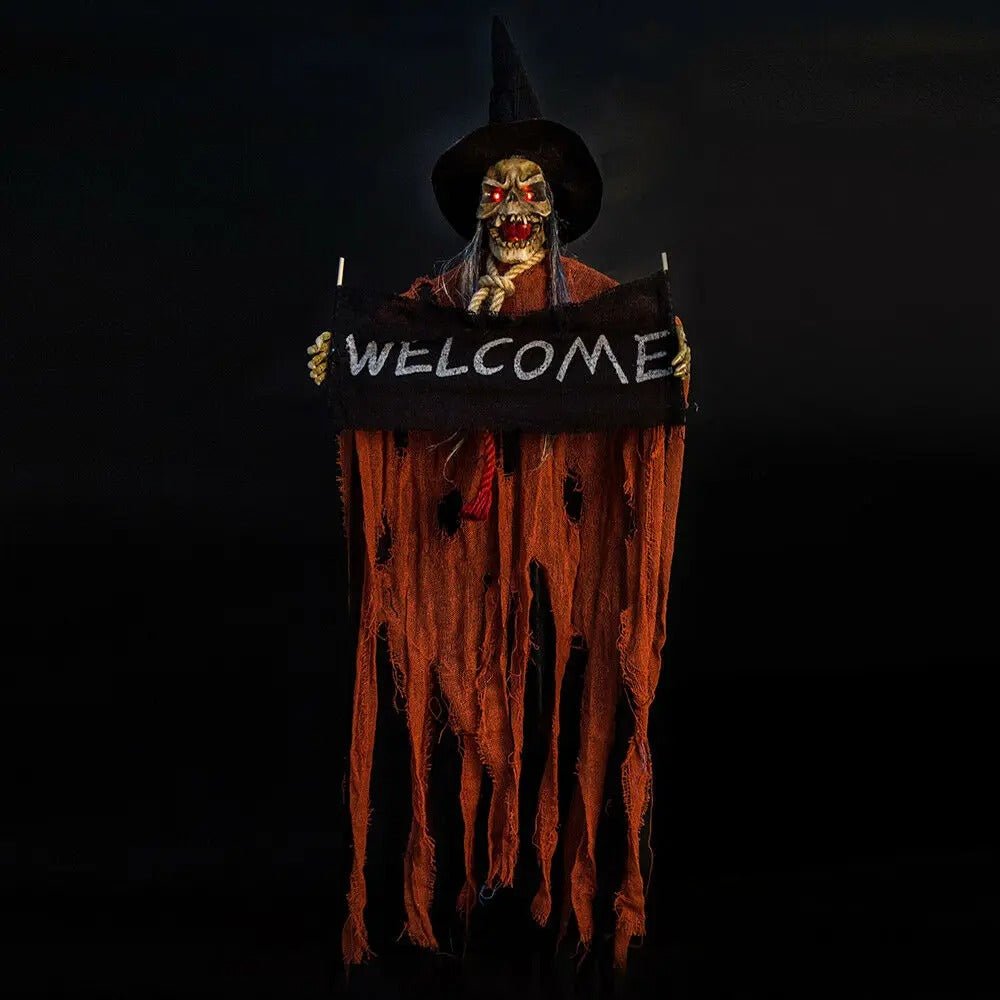 Hängende Geisterfigur mit leuchtenden Augen, 100 cm - gruselige Halloween-Dekoration für drinnen und draußen | Sansoti