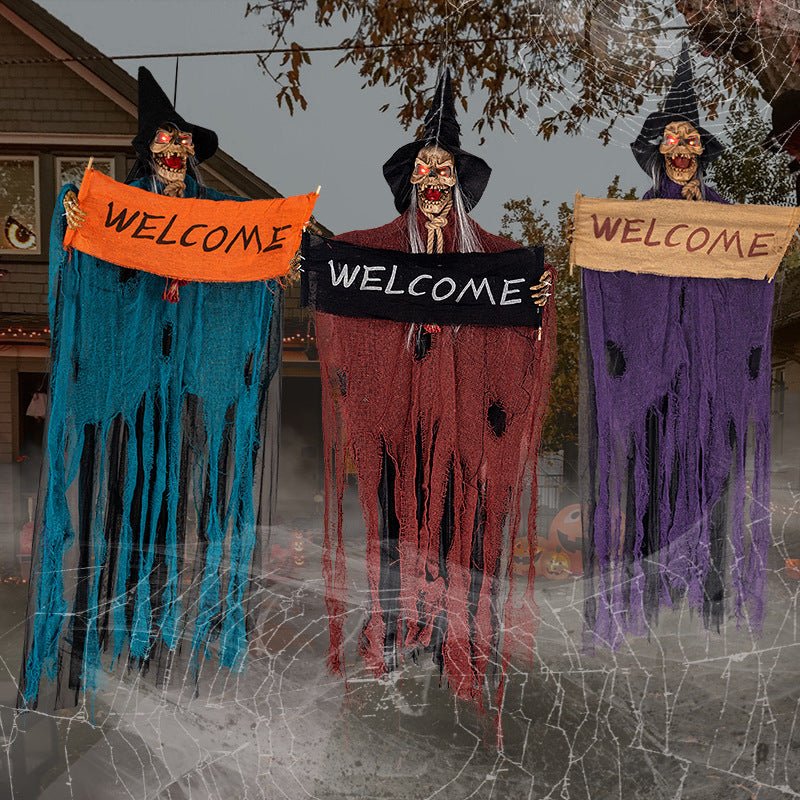 Hängende Geisterfigur mit leuchtenden Augen, 100 cm - gruselige Halloween-Dekoration für drinnen und draußen | Sansoti