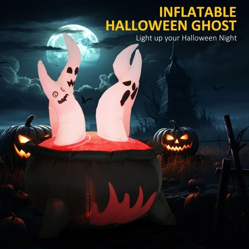 Inflatable Halloween Cauldron with LED Ghost Decoration for Garden Lighting, Outdoor Party Decoration, Witch | Sansoti