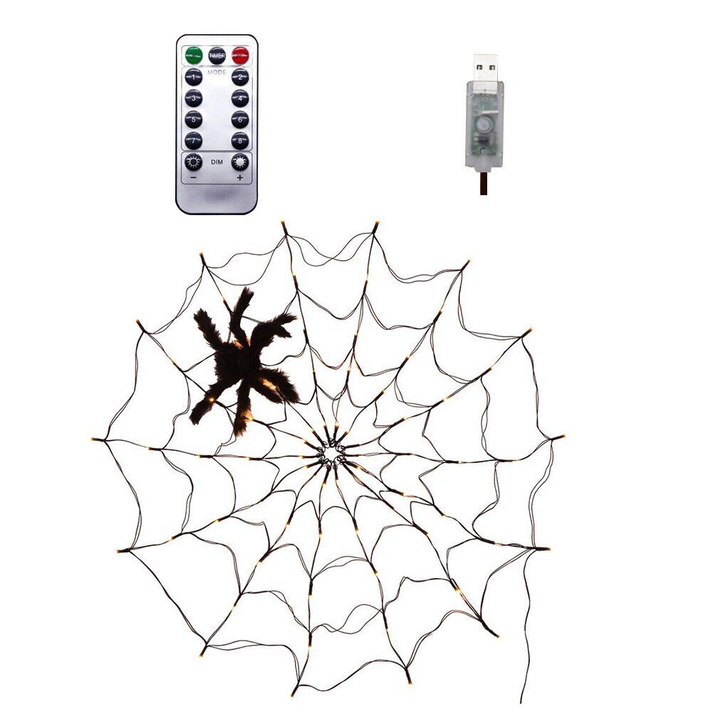 Oświetlenie pajęczynowe LED Wodoodporne Dekoracja halloweenowa Oświetlenie imprezowe 8 trybów Pilot zdalnego sterowania | Sansoti