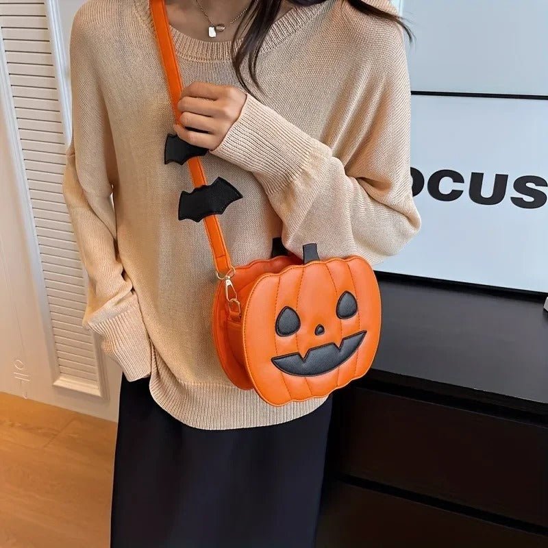 Kürbis-Schultertasche im Halloween-Design aus PU-Leder, Damen-Crossbody-Handtasche, festliches Accessoire mit Stauraum | Sansoti