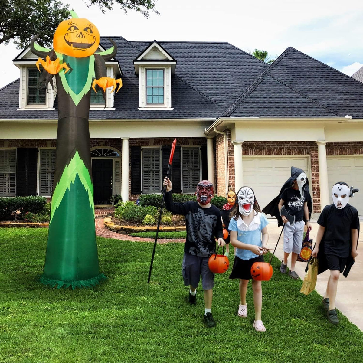 Citrouille gonflable avec éclairage LED 370 cm, décoration de jardin pour Halloween, éclairage d’ambiance extérieur | Sansoti