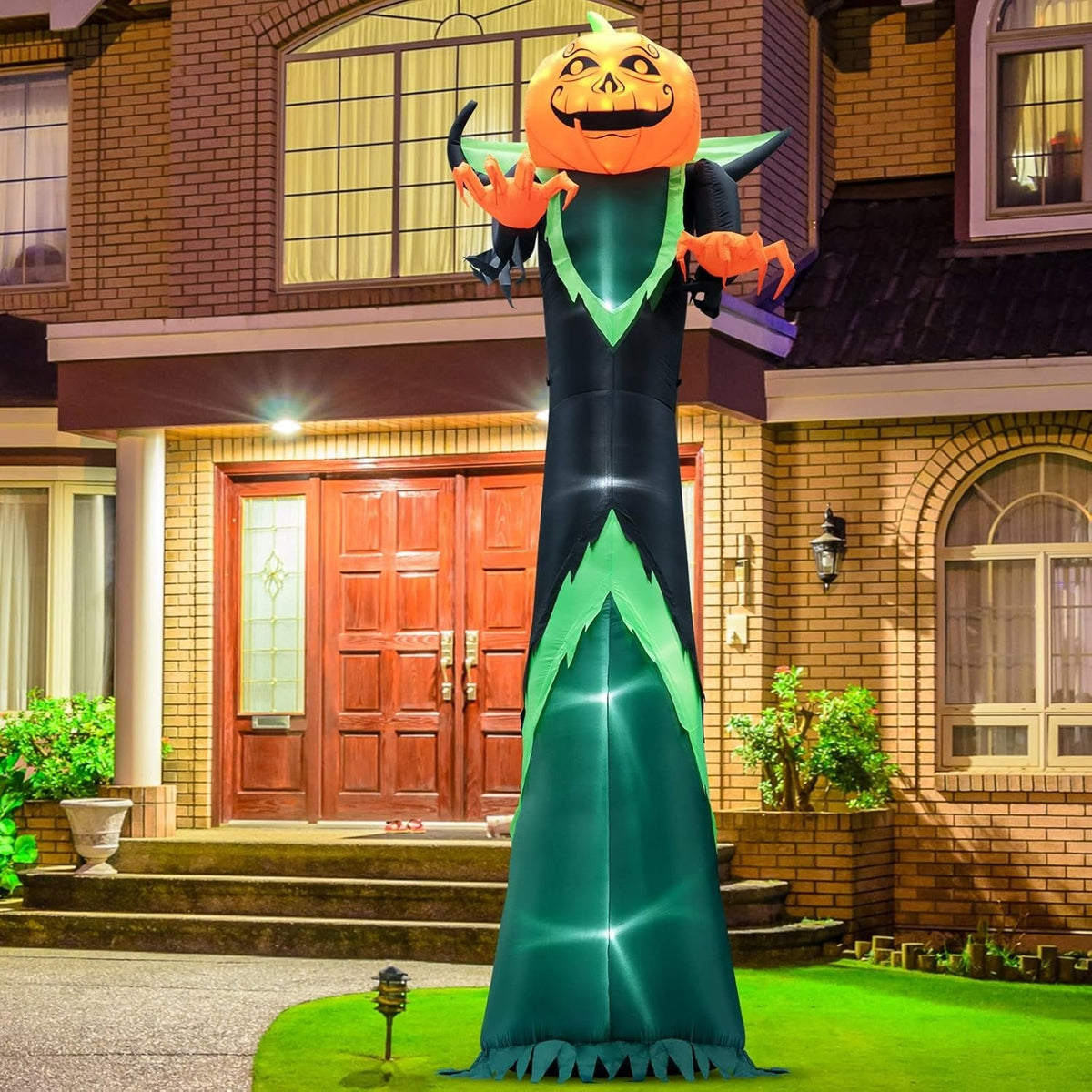 Citrouille gonflable avec éclairage LED 370 cm, décoration de jardin pour Halloween, éclairage d’ambiance extérieur | Sansoti