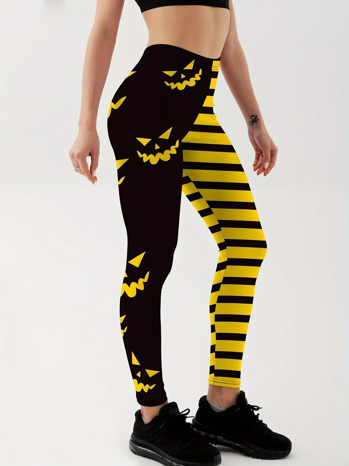 Damskie legginsy sportowe z wysokim stanem i wzorem dyni, poliester, Halloween, joga, fitness, bieganie, trening na siłowni | Sansoti