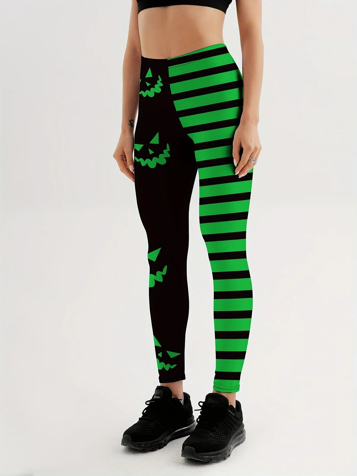 Damskie legginsy sportowe z wysokim stanem i wzorem dyni, poliester, Halloween, joga, fitness, bieganie, trening na siłowni | Sansoti