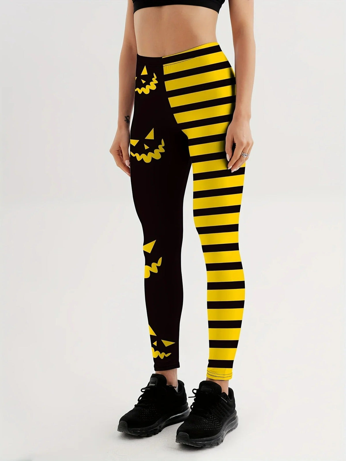 Damskie legginsy sportowe z wysokim stanem i wzorem dyni, poliester, Halloween, joga, fitness, bieganie, trening na siłowni | Sansoti
