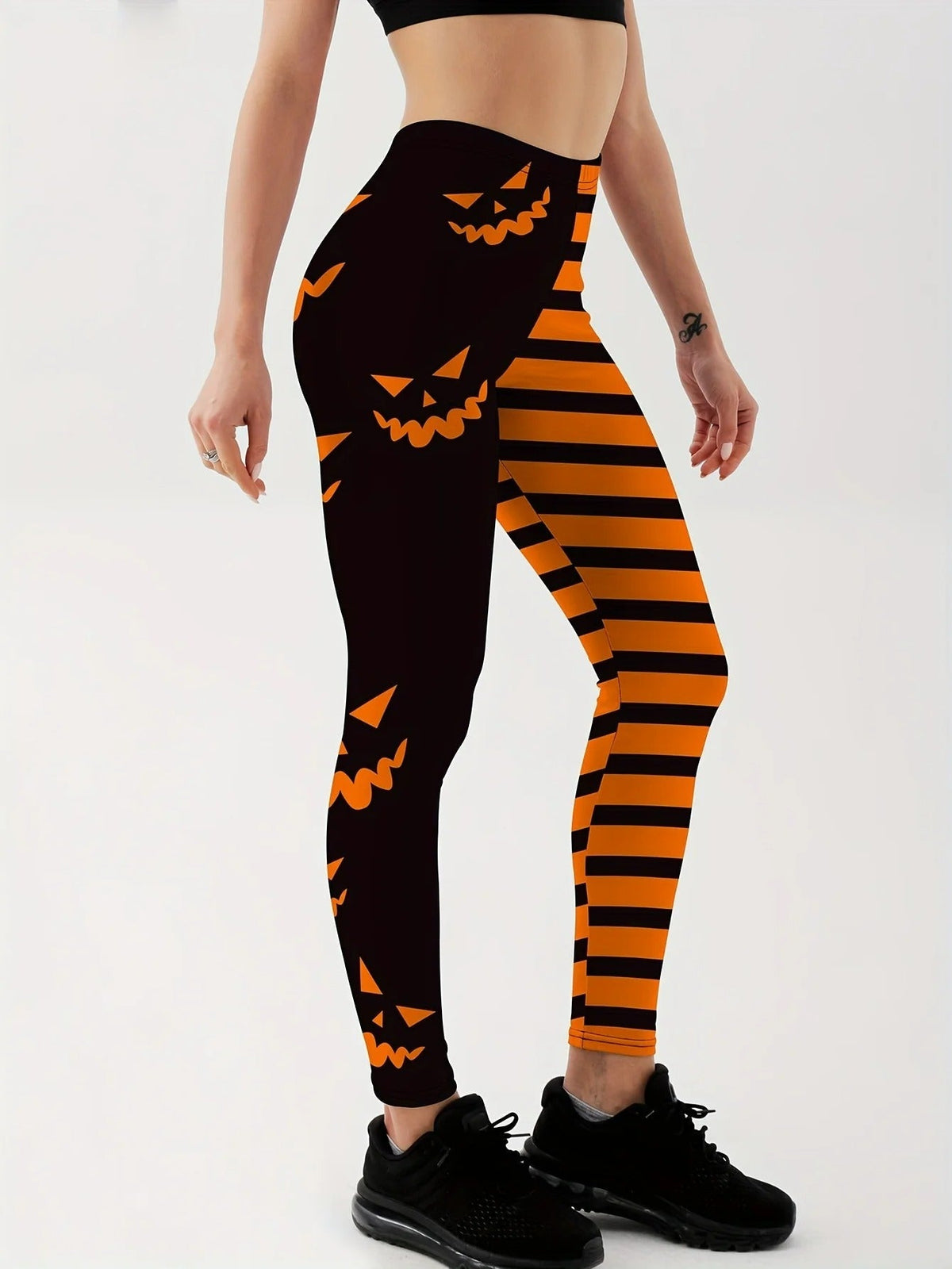 Damskie legginsy sportowe z wysokim stanem i wzorem dyni, poliester, Halloween, joga, fitness, bieganie, trening na siłowni | Sansoti