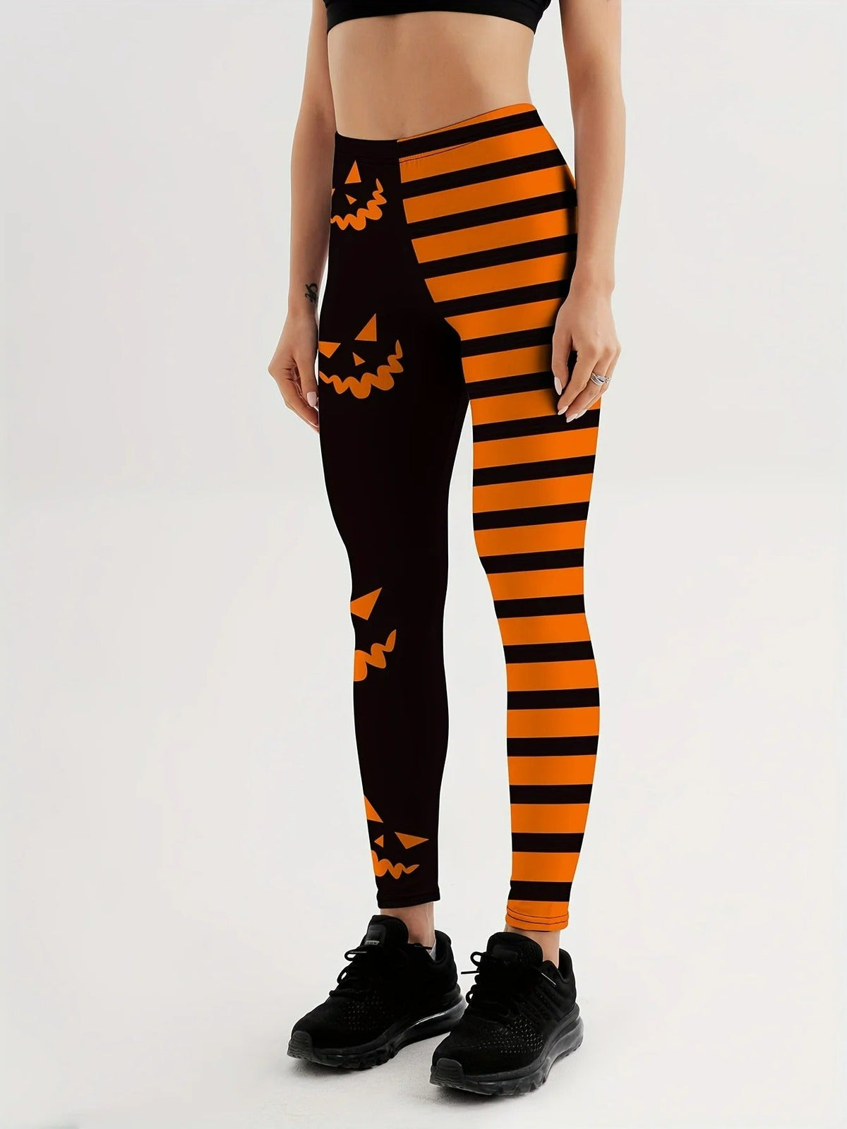 Damskie legginsy sportowe z wysokim stanem i wzorem dyni, poliester, Halloween, joga, fitness, bieganie, trening na siłowni | Sansoti