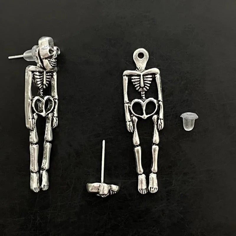 Hängende silberfarbene Totenkopf-Ohrringe für Damen, Accessoire im Gothic-Stil, Schmuck für die Feiertage | Sansoti