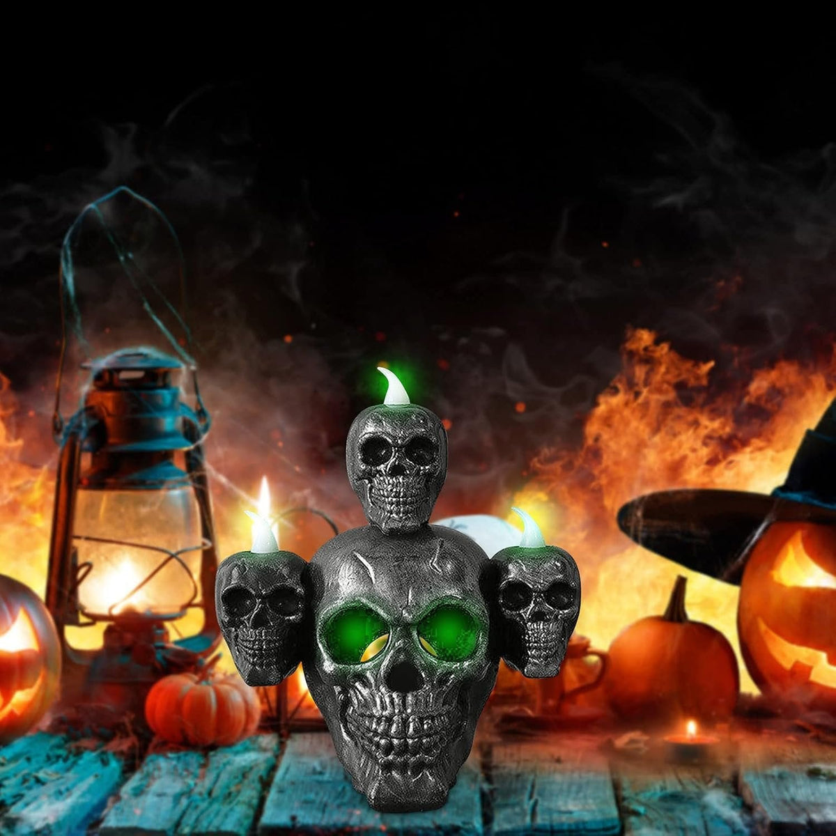 LED Skull Lamp Decoration Halloween Party Battery-Powered Ambient Lighting Spooky Theme Table Lamp Mood Light | Sansoti