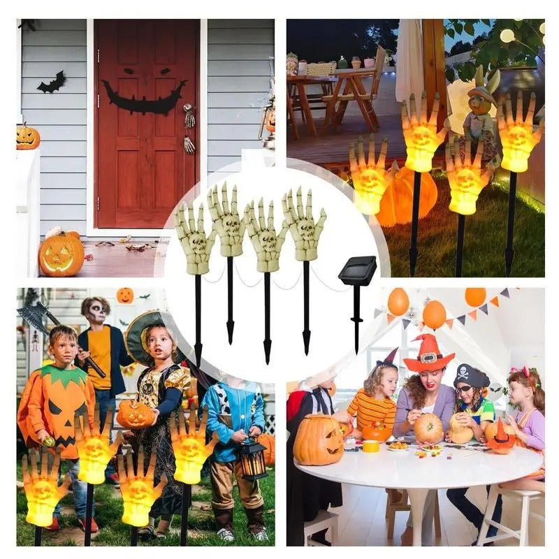 Solar-Bodenstrahler in Form einer Skelett­hand, Halloween-Gartenbeleuchtung, Gruselthema, dekorative Außenbeleuchtung für den Garten | Sansoti