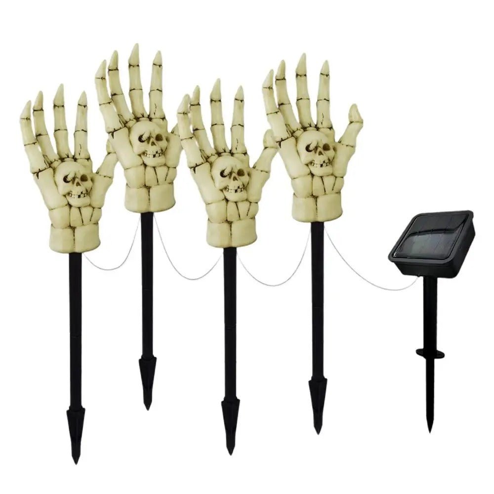 Solar-Bodenstrahler in Form einer Skelett­hand, Halloween-Gartenbeleuchtung, Gruselthema, dekorative Außenbeleuchtung für den Garten | Sansoti