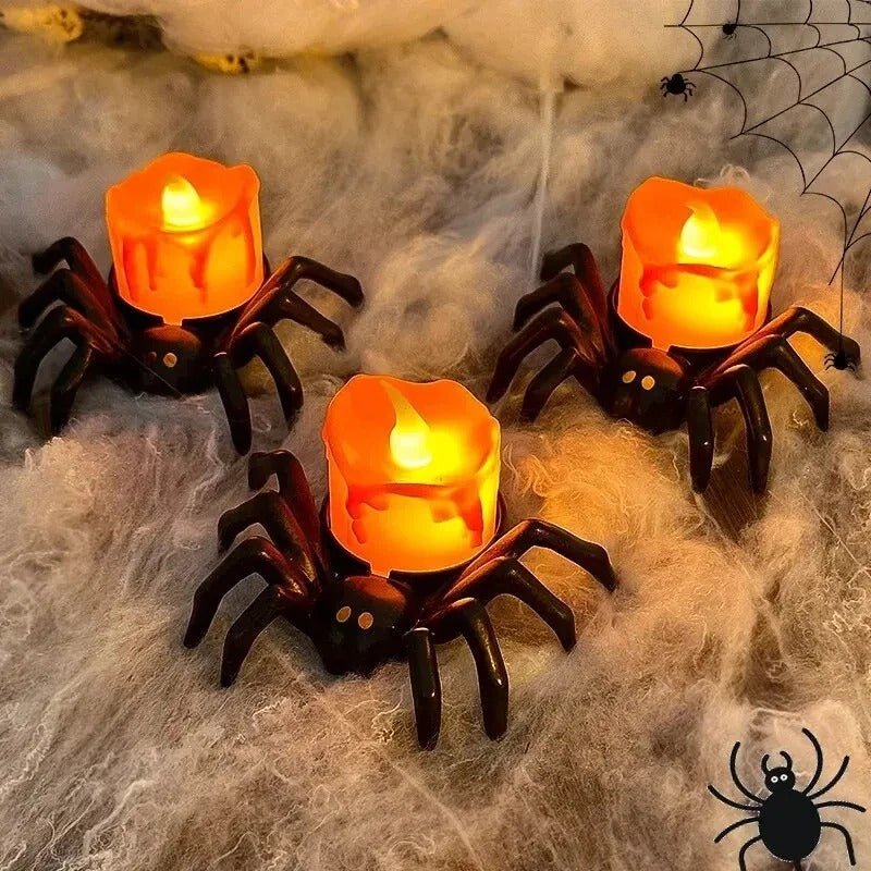 Halloween-Spinnenlicht mit Batteriebetrieb, LED-flammenloser Kerzenhalter, stimmungsvolle Dekoration für Partys | Sansoti