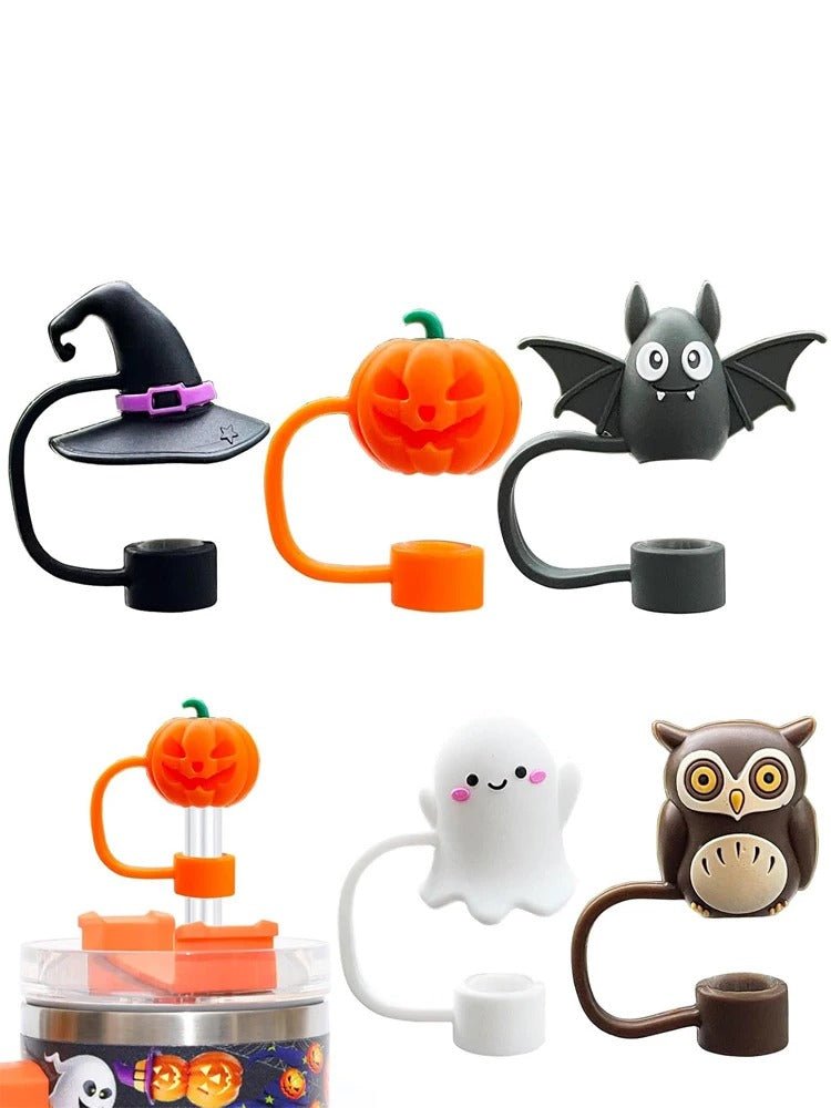 Tapones de silicona para pajitas, Halloween, 10mm - 5 unidades, tapones reutilizables para vasos, botellas y batidos | Sansoti