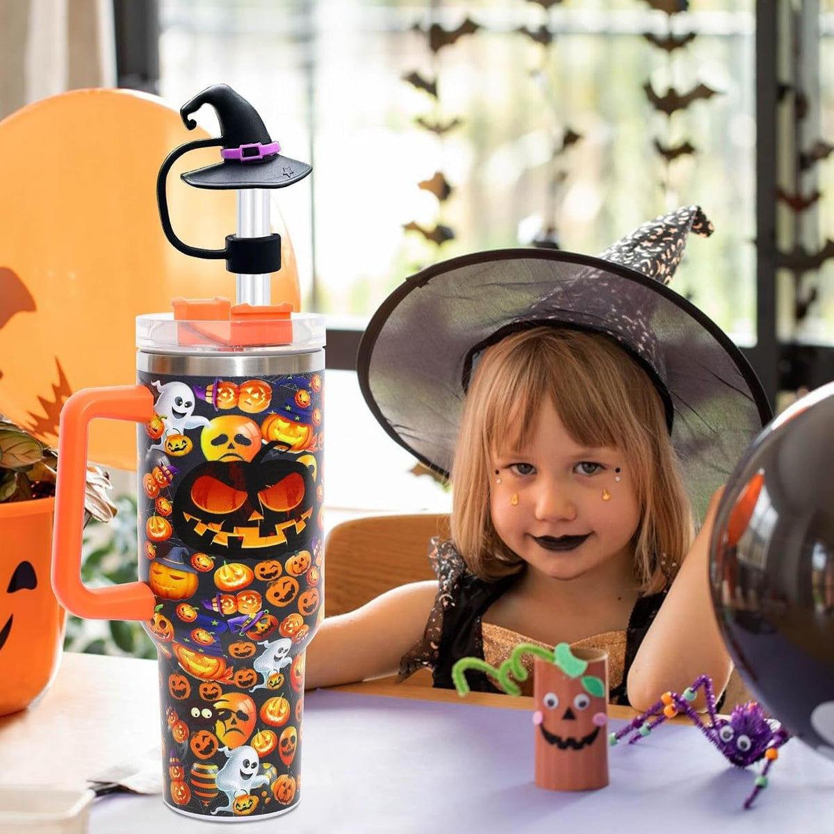 Silicone Straw Toppers Halloween 10mm - 5 Pieces Reusable Toppers for Drinking Cups Bottles and Smoothies | Sansoti