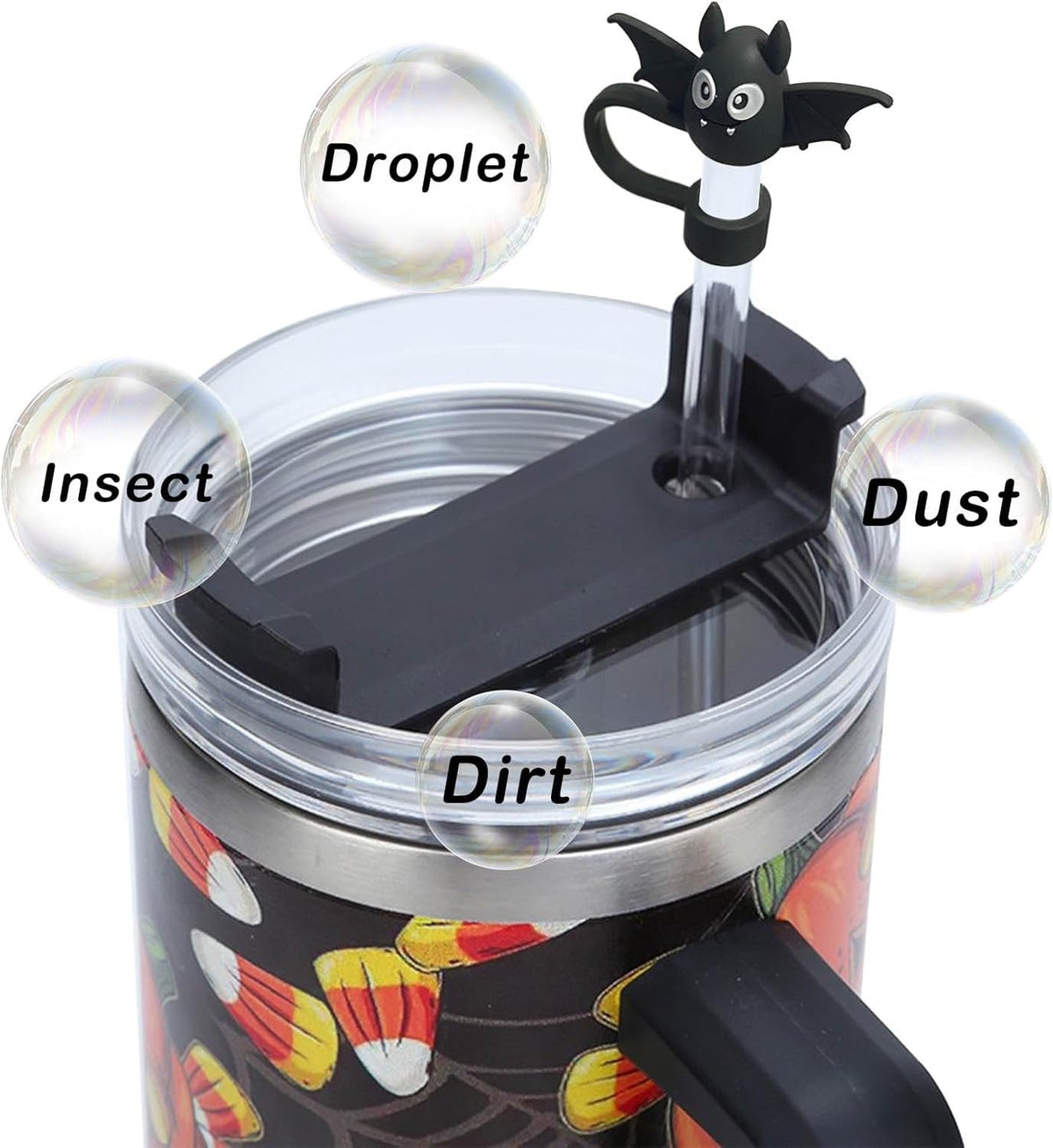 Tapones de silicona para pajitas, Halloween, 10mm - 5 unidades, tapones reutilizables para vasos, botellas y batidos | Sansoti