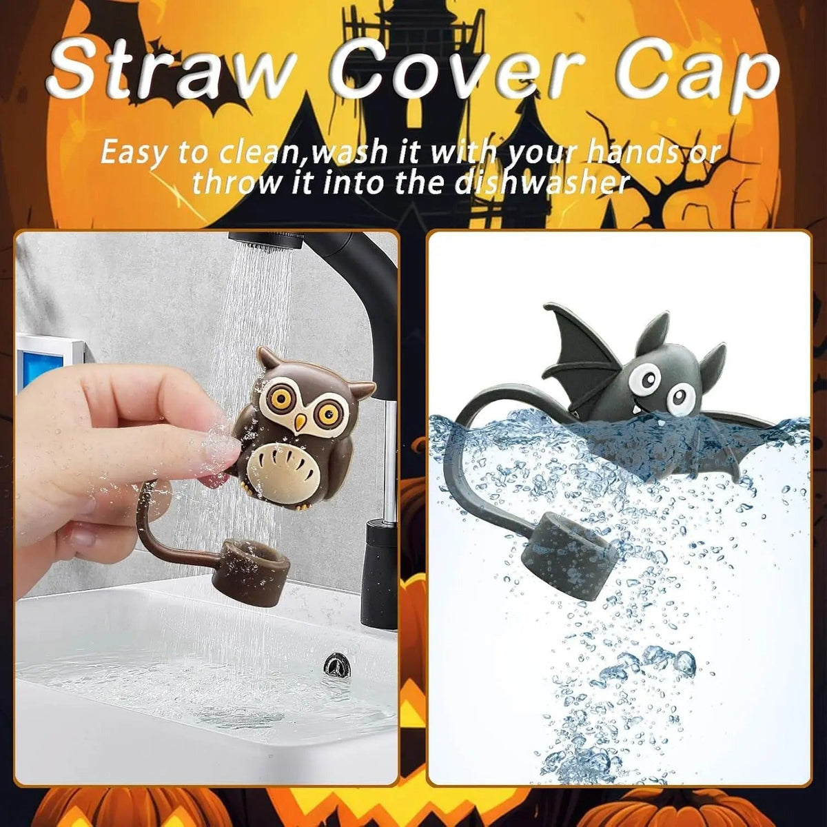 Tapones de silicona para pajitas, Halloween, 10mm - 5 unidades, tapones reutilizables para vasos, botellas y batidos | Sansoti