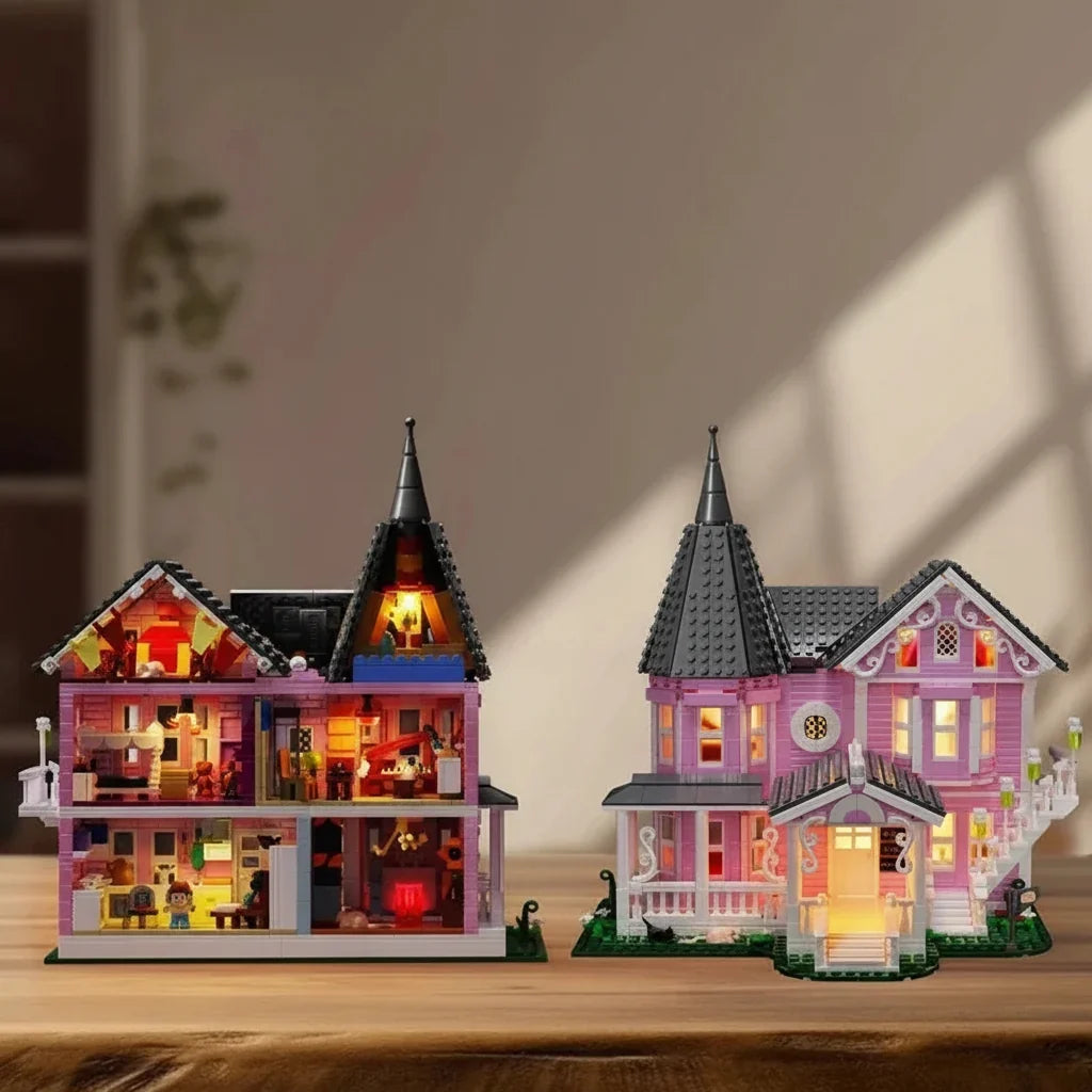 Verlicht Halloween Bouwblokkenset 1349 Stuks Decoratief Spookhuis Met LED Verlichting Display Interieur | Sansoti