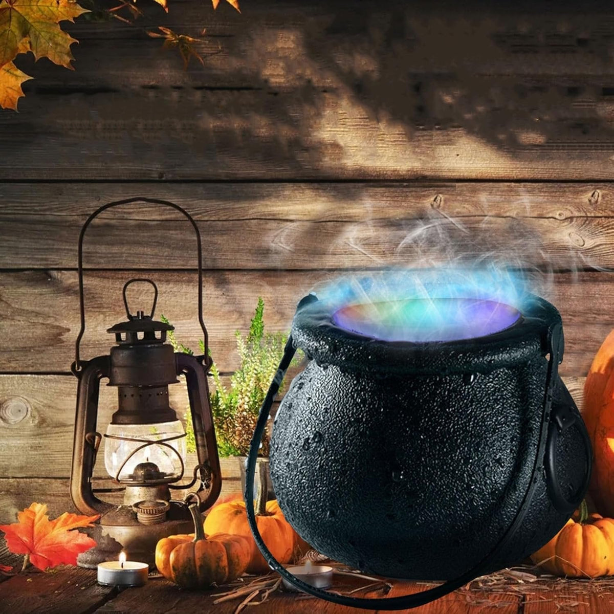 Lampka dekoracyjna w kształcie kotła czarownicy z efektem mgły, 12 kolorami LED, oświetlenie nastrojowe, lampka imprezowa na Halloween | Sansoti