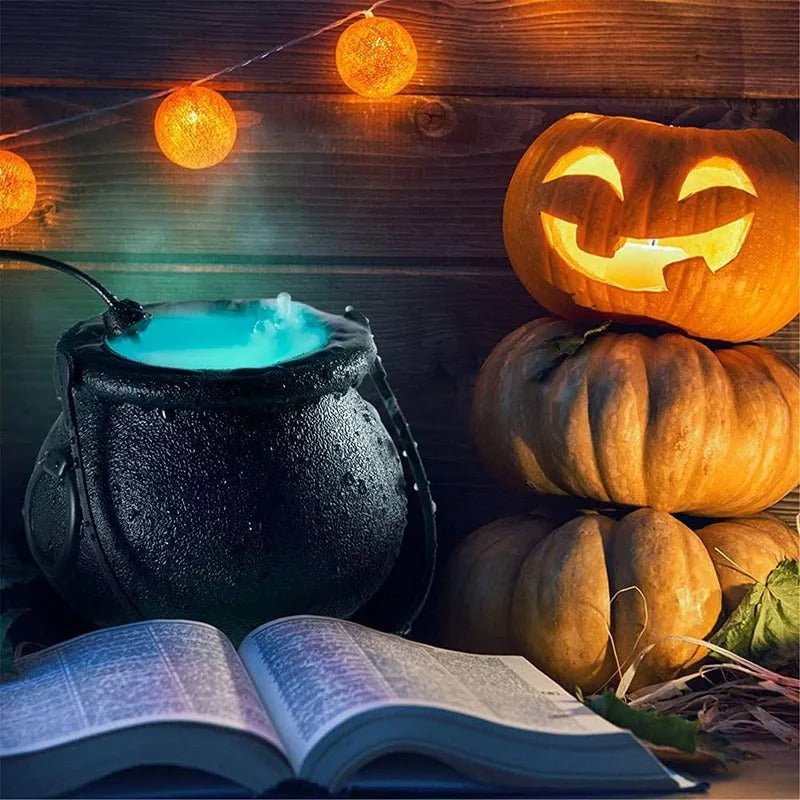 Lampka dekoracyjna w kształcie kotła czarownicy z efektem mgły, 12 kolorami LED, oświetlenie nastrojowe, lampka imprezowa na Halloween | Sansoti