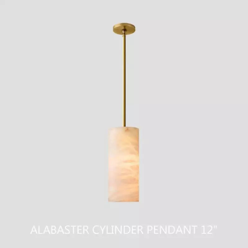 Suspension cylindrique en pierre naturelle Albâtre sculpté à la main Métal E26 Lumière chaleureuse Salle à manger Chambre | Sansoti