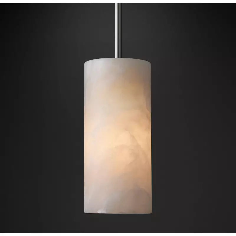 Suspension cylindrique en pierre naturelle Albâtre sculpté à la main Métal E26 Lumière chaleureuse Salle à manger Chambre | Sansoti
