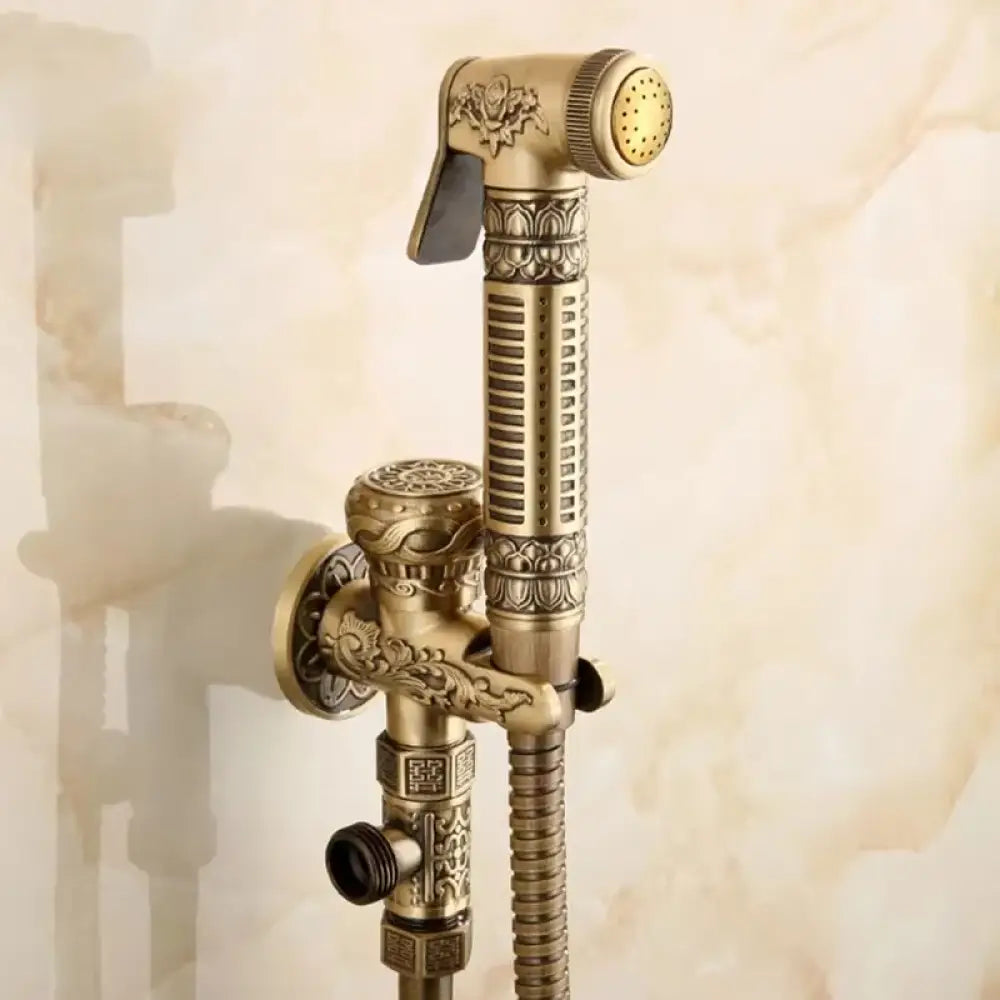 Douchette de bidet murale à eau froide, jet horizontal, laiton antique ciselé, kit de douche pour toilettes et sanitaires | Sansoti