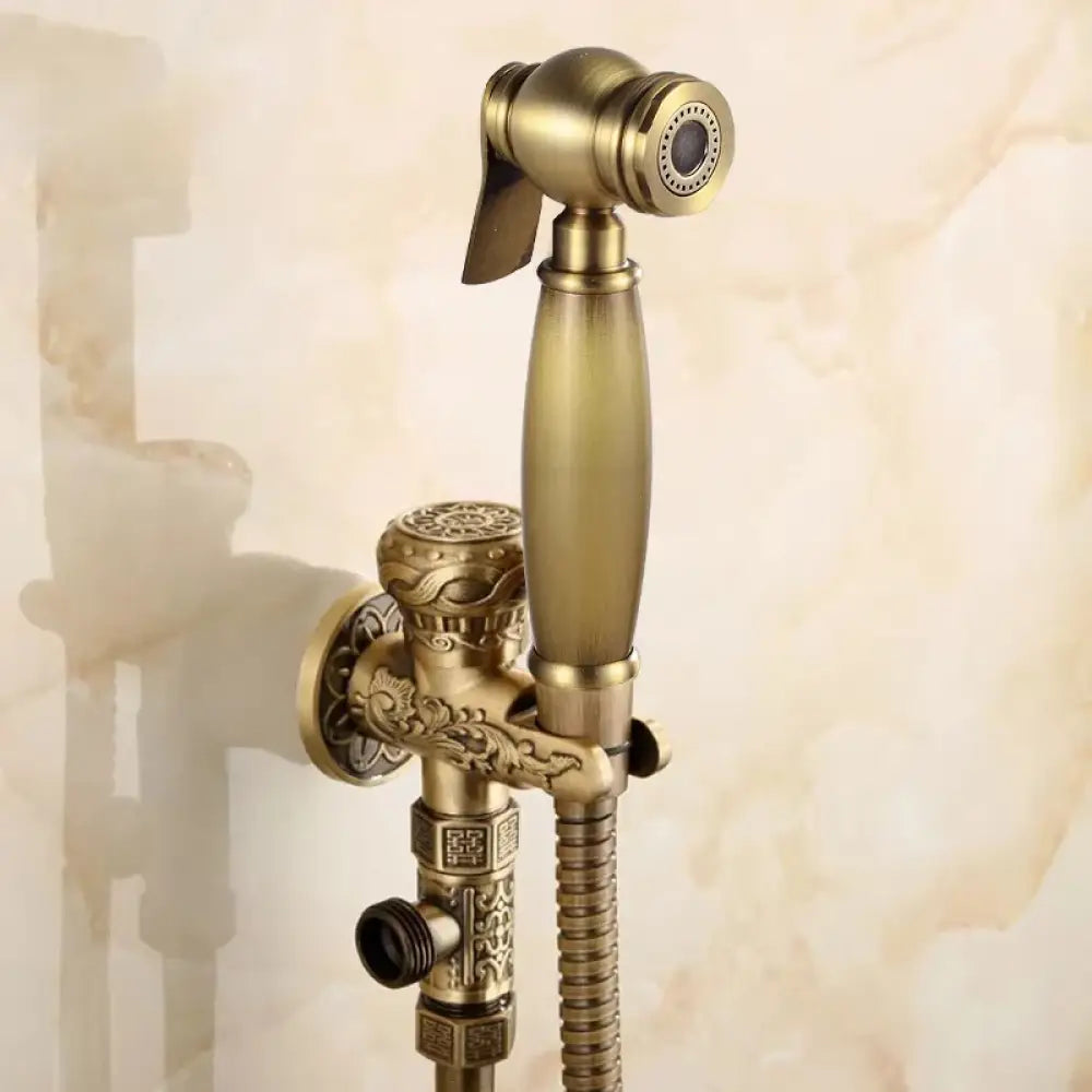 Douchette de bidet murale à eau froide, jet horizontal, laiton antique ciselé, kit de douche pour toilettes et sanitaires | Sansoti