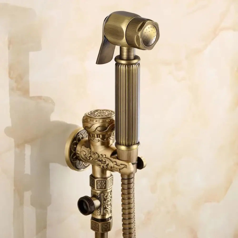 Douchette de bidet murale à eau froide, jet horizontal, laiton antique ciselé, kit de douche pour toilettes et sanitaires | Sansoti