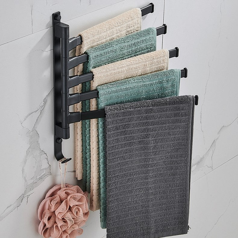 Handdoekenrek 5 armen metaal zwart 34,5x33cm badkamer wandrek draaibaar handdoekhouder ruimtebesparend modern | Sansoti