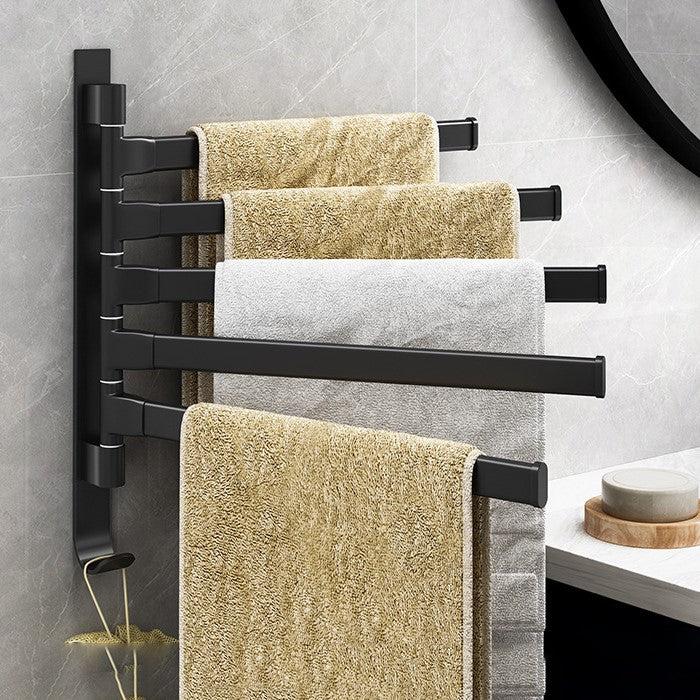 Handdoekenrek 5 armen metaal zwart 34,5x33cm badkamer wandrek draaibaar handdoekhouder ruimtebesparend modern | Sansoti