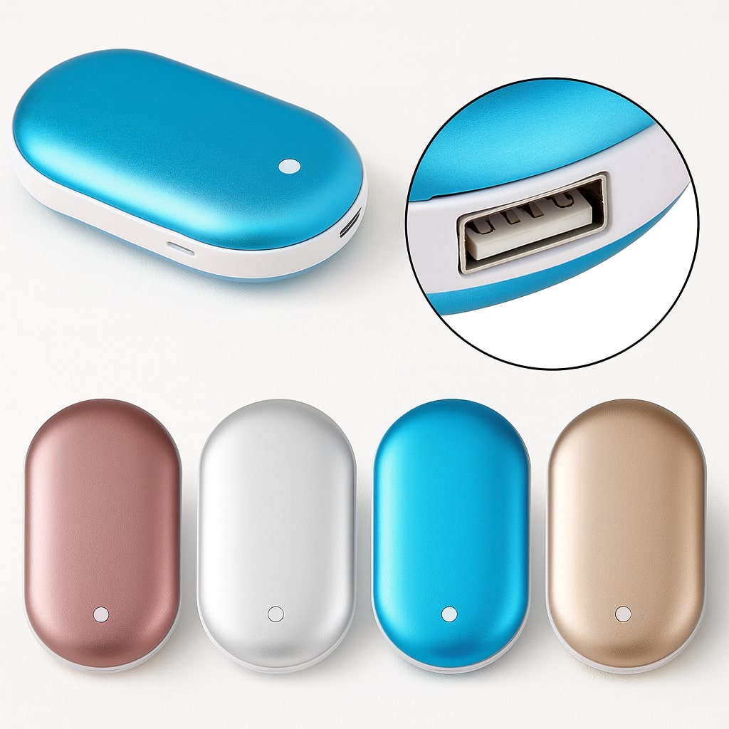 Elektrische Handwarmer met Powerbank Oplaadbaar USB 5200mAh Taschenwärmer Zilver Goud Roségoud Blauw | Sansoti