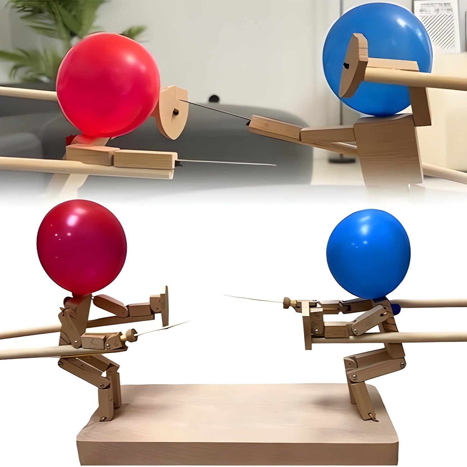 Houten Schermspel met Ballon Gevechten voor Kinderen en Familie | Speels Duelspel met Handgemaakte Houten Poppetjes | Reactiespel voor Feestjes en Verjaardag | Sansoti