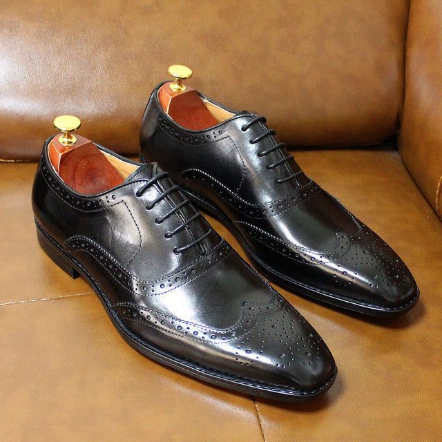 Chaussures Oxford pour hommes en cuir pleine fleur, brogues à bout fleuri, faites main, professionnelles, formelles, classiques, élégantes, pour le travail | Sansoti