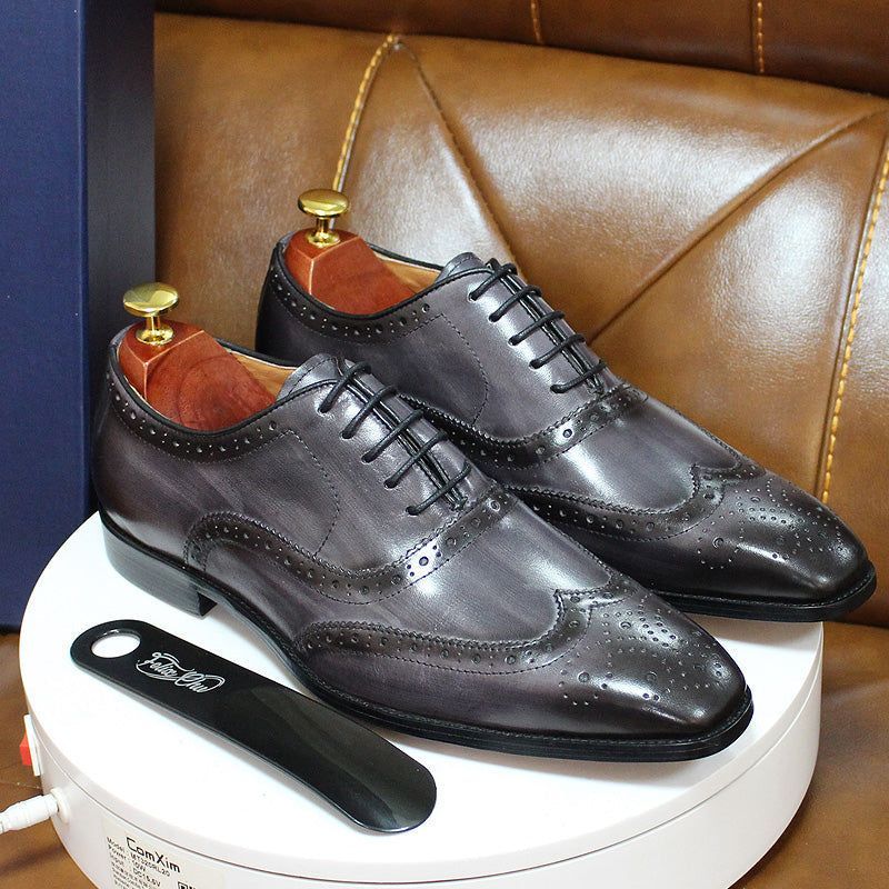 Chaussures Oxford pour hommes en cuir pleine fleur, brogues à bout fleuri, faites main, professionnelles, formelles, classiques, élégantes, pour le travail | Sansoti