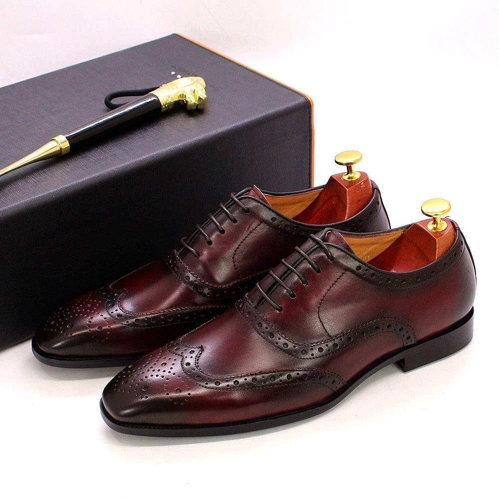 Chaussures Oxford pour hommes en cuir pleine fleur, brogues à bout fleuri, faites main, professionnelles, formelles, classiques, élégantes, pour le travail | Sansoti