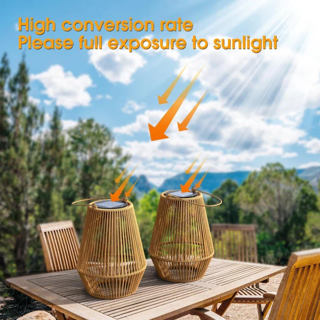 Handgeweven Waterdichte Tuinlamp op Zonne-energie – Rotan Lantaarn met LED-verlichting voor Sfeervolle Buitenruimtes | Sansoti