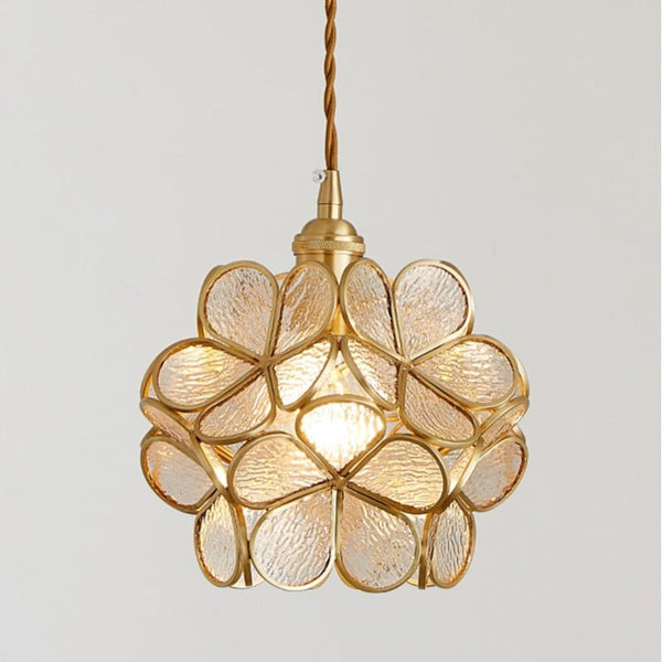 Suspension Floyem Flower verre laiton or E27 table à manger chambre vintage design suspension forme fleur | Restfield