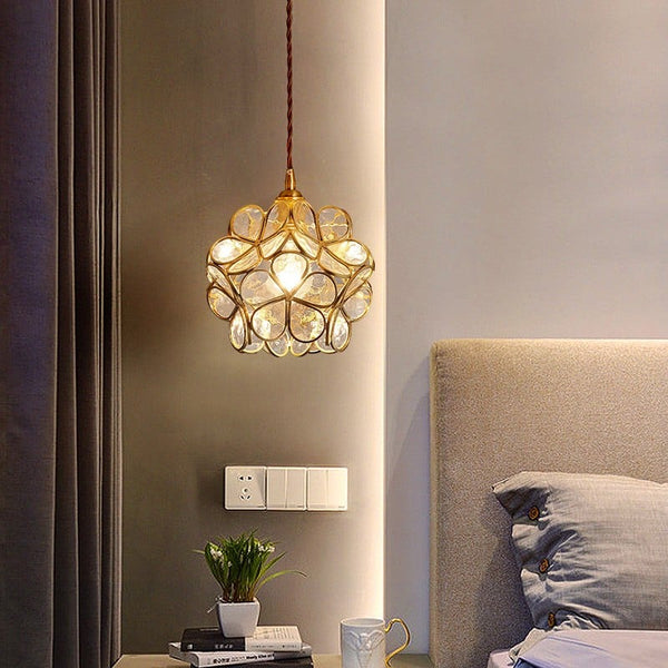 Suspension Floyem Flower verre laiton or E27 table à manger chambre vintage design suspension forme fleur | Restfield