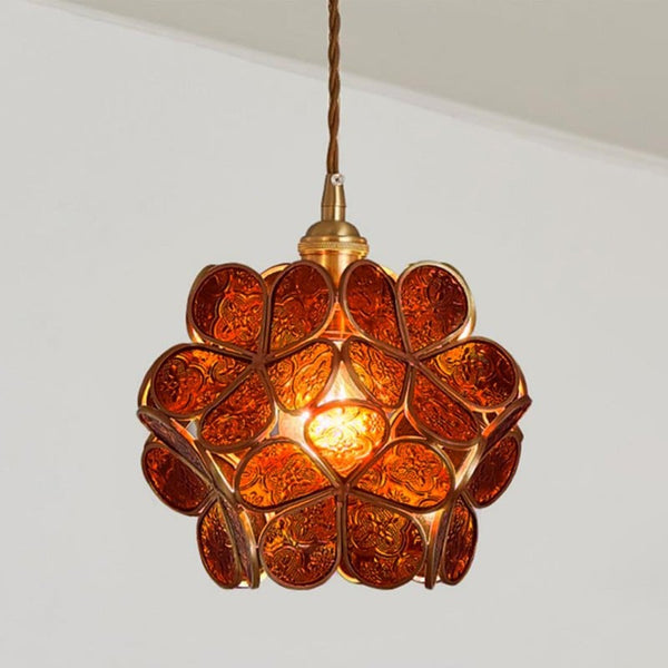 Suspension Floyem Flower verre laiton or E27 table à manger chambre vintage design suspension forme fleur | Restfield