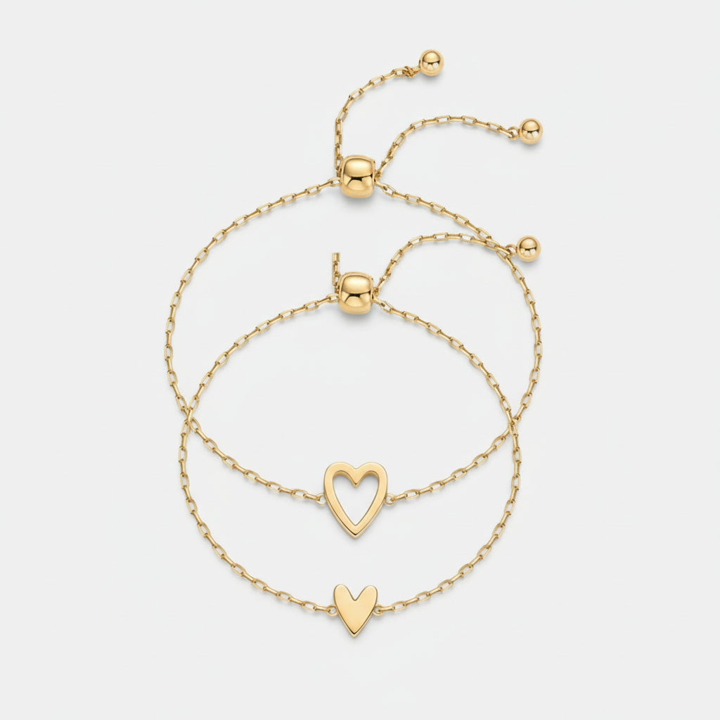 Gouden Hart Armbanden Set voor Moeder en Dochter - Partnerarmbanden met Symbolische Hartbedel - Hypoallergeen 14K Verguld of Verzilverd - Cadeau voor Familie Vriendschap Verjaardag | Sansoti