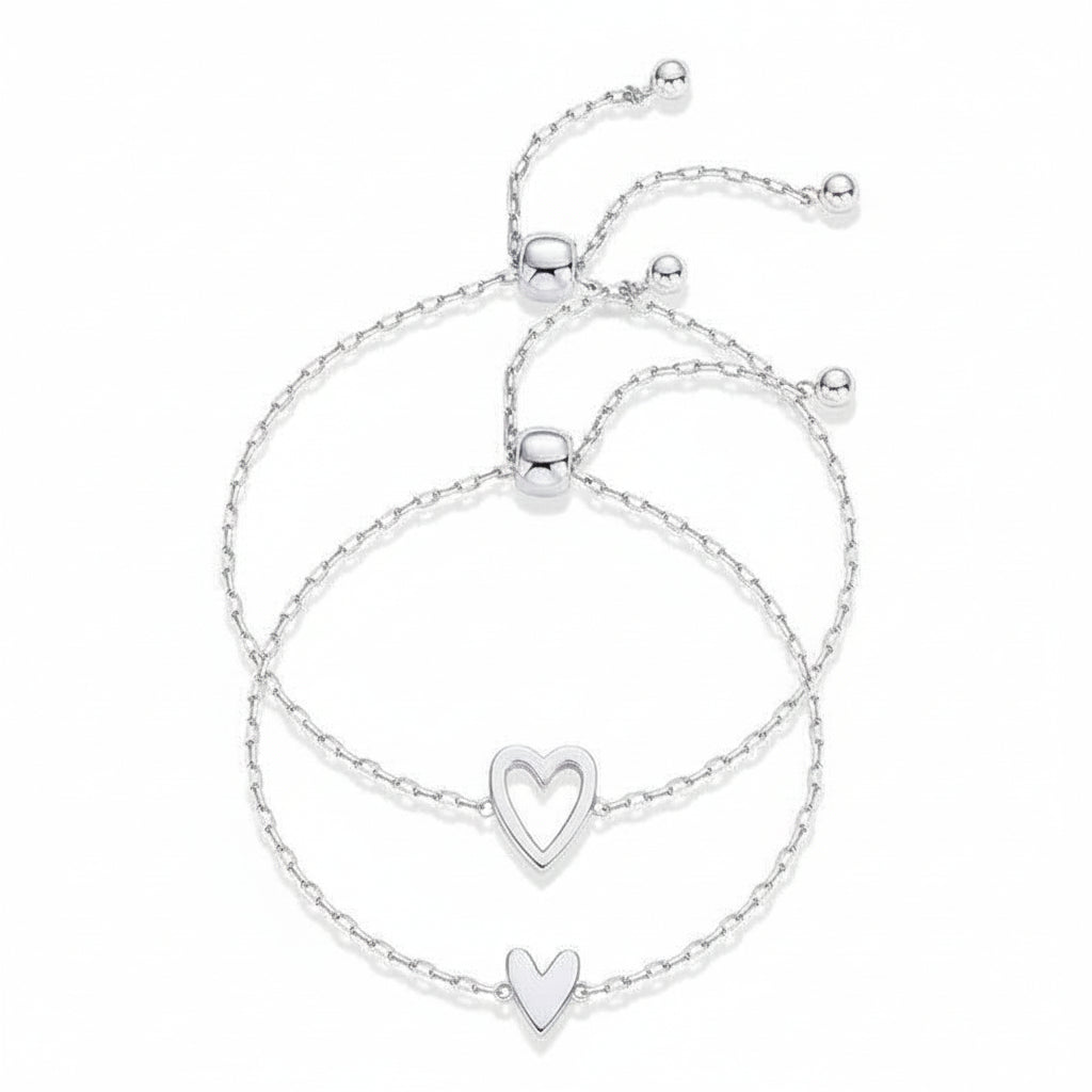 Gouden Hart Armbanden Set voor Moeder en Dochter - Partnerarmbanden met Symbolische Hartbedel - Hypoallergeen 14K Verguld of Verzilverd - Cadeau voor Familie Vriendschap Verjaardag | Sansoti