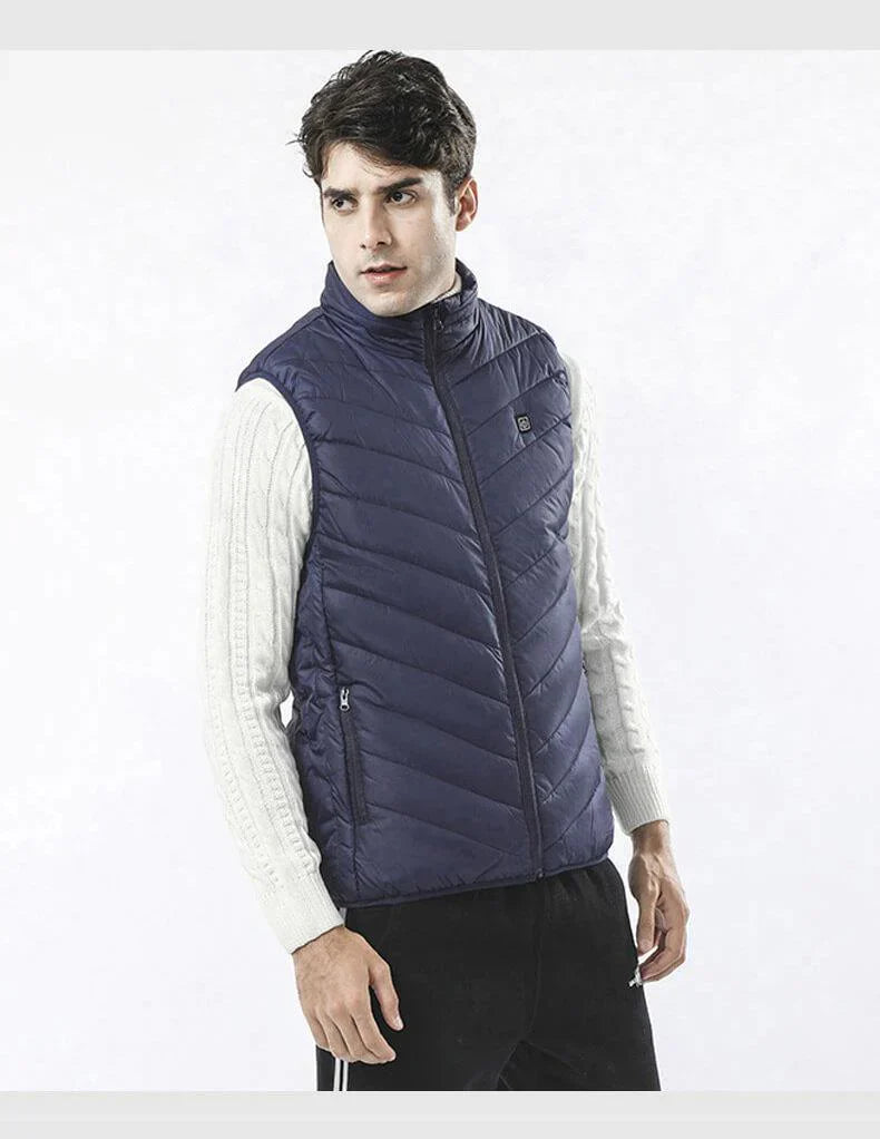 Heatable Thermal Vest Windproof & Waterproof 5 Heating Zones Three Temperature Settings Black Blue | Sansoti