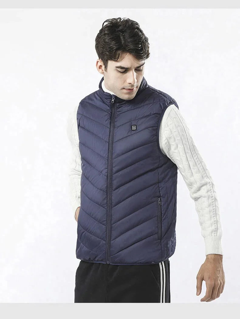 Heatable Thermal Vest Windproof & Waterproof 5 Heating Zones Three Temperature Settings Black Blue | Sansoti