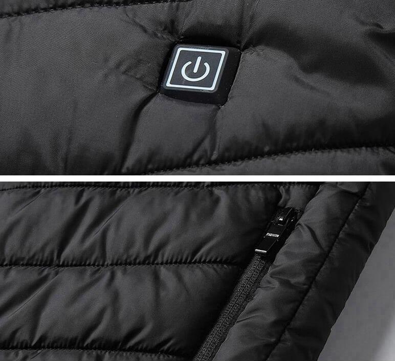Heatable Thermal Vest Windproof & Waterproof 5 Heating Zones Three Temperature Settings Black Blue | Sansoti