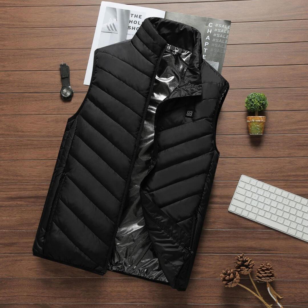 Heatable Thermal Vest Windproof & Waterproof 5 Heating Zones Three Temperature Settings Black Blue | Sansoti